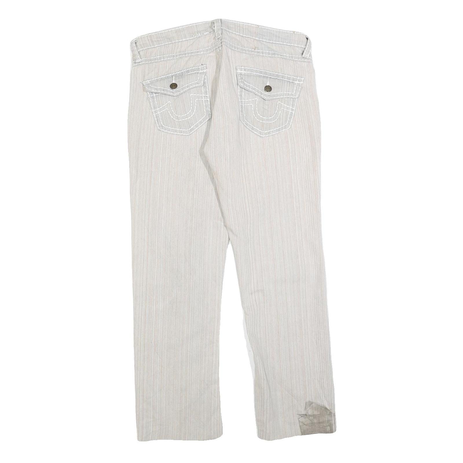 TRUE RELIGION Womens Woven Cotton Blend White Regular Fit Straight Leg Trousers