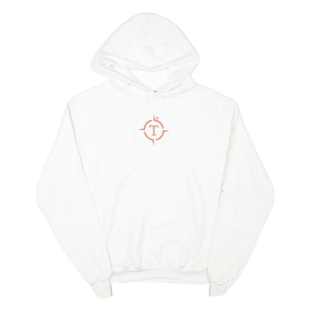 CHAMPION Mens White Pullover Hoodie M Cotton Blend Logo Print