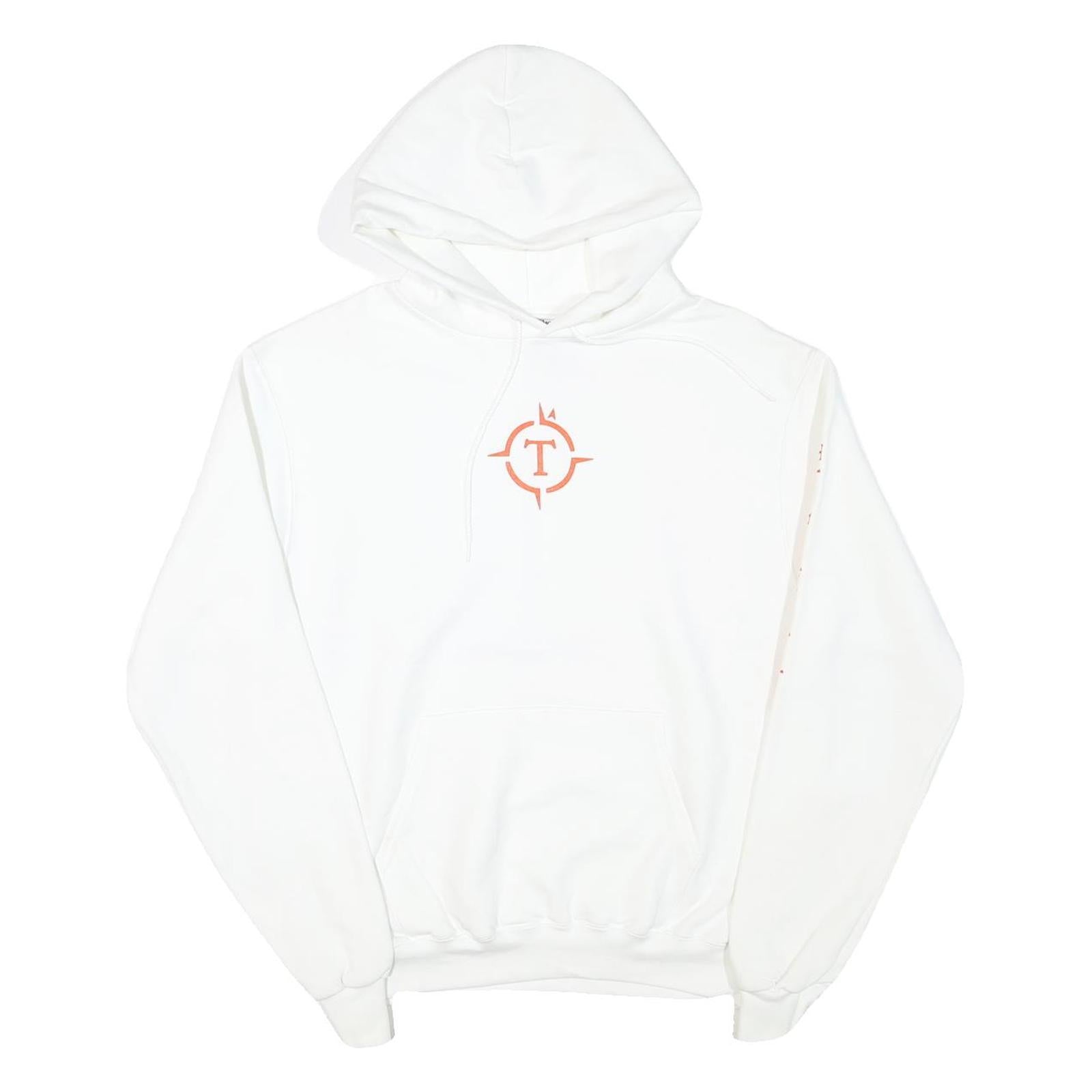 CHAMPION Mens White Pullover Hoodie M Cotton Blend Logo Print