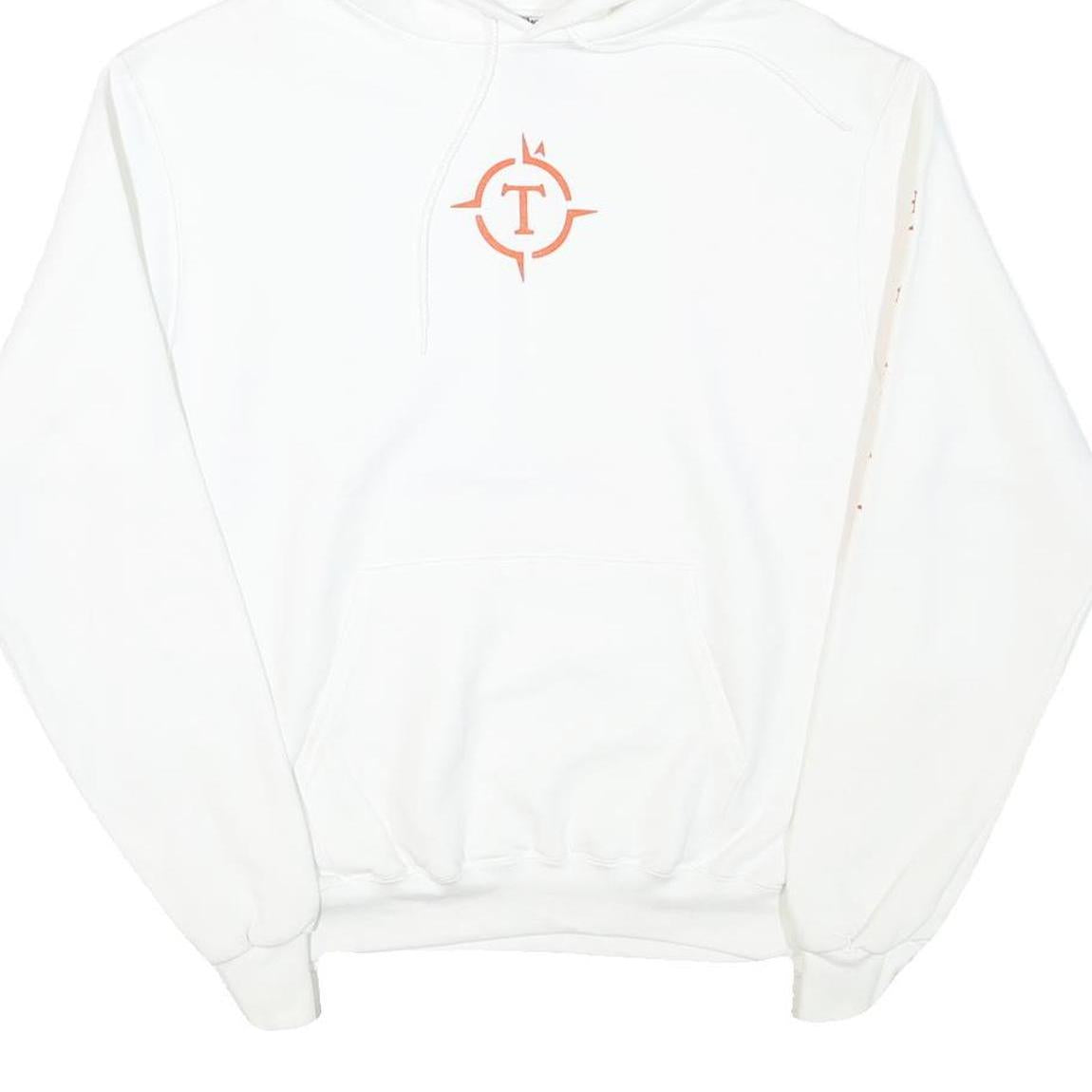 CHAMPION Mens White Pullover Hoodie M Cotton Blend Logo Print