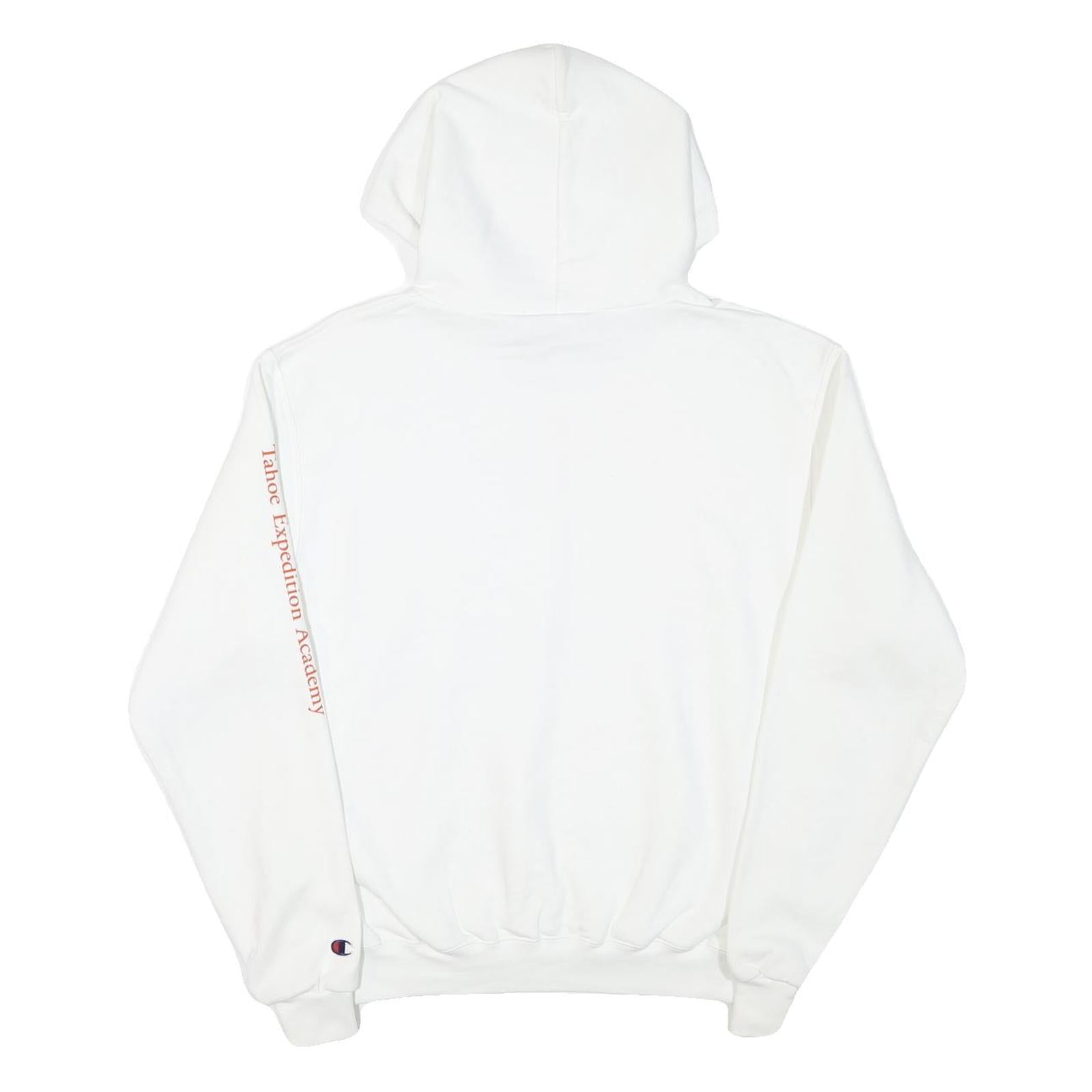 CHAMPION Mens White Pullover Hoodie M Cotton Blend Logo Print