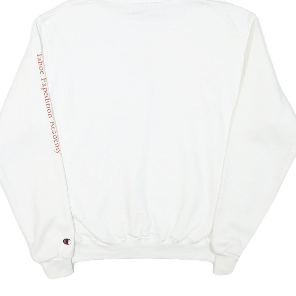 CHAMPION Mens White Pullover Hoodie M Cotton Blend Logo Print