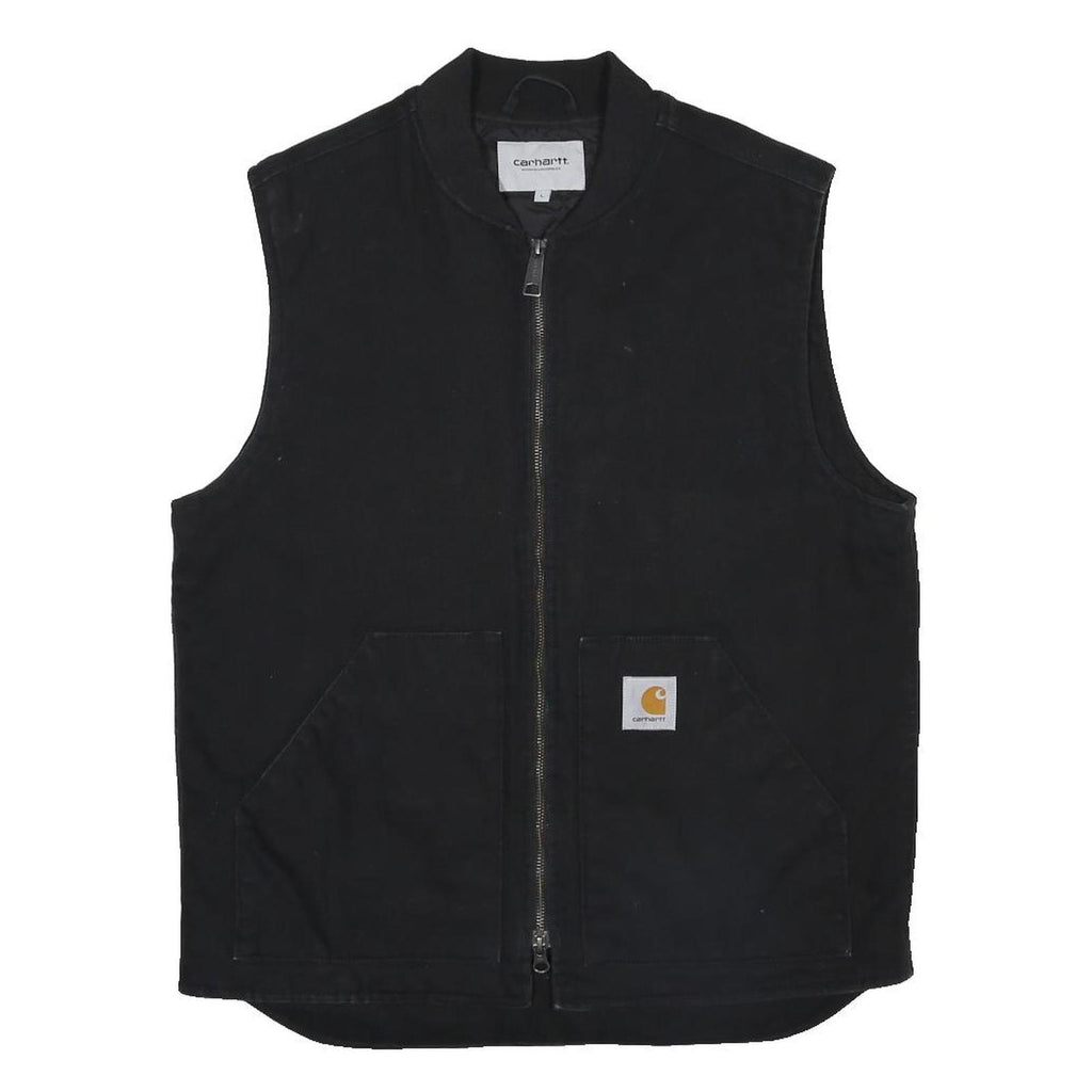 CARHARTT WIP Classic Vest Mens Black Cotton Blend Zip Jacket L Plain Workwear