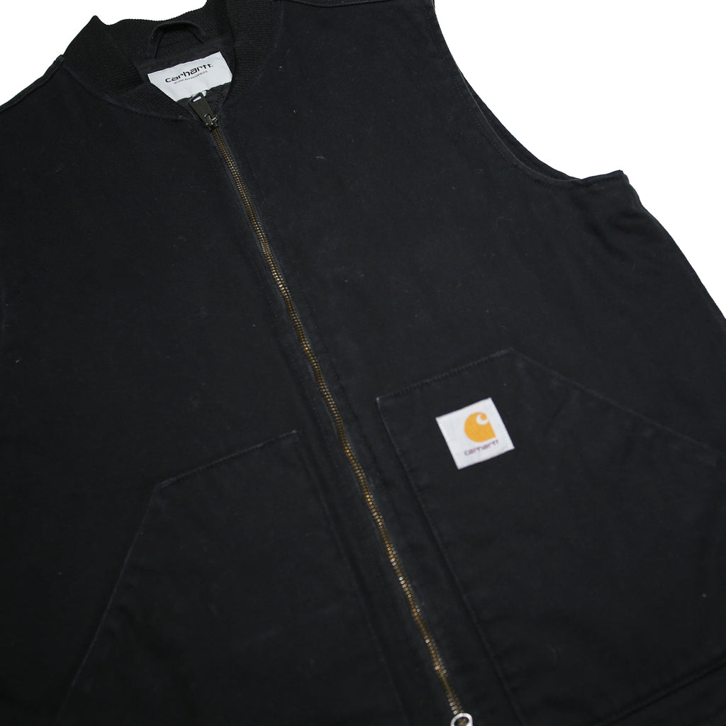CARHARTT WIP Classic Vest Mens Black Cotton Blend Zip Jacket L Plain Workwear