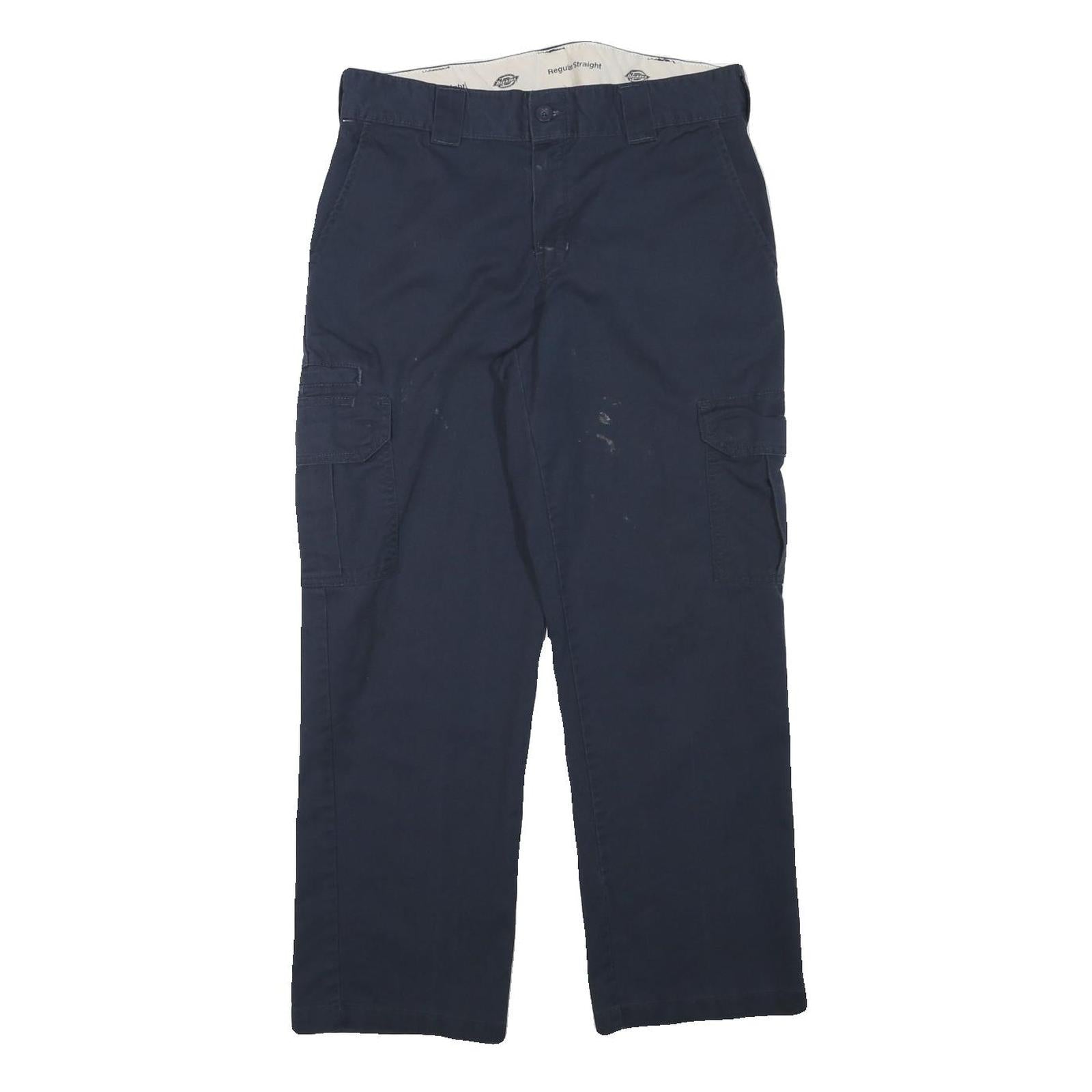 DICKIES Mens Cotton Blend Navy Regular Straight Trousers W32 L28 Workwear Cargo