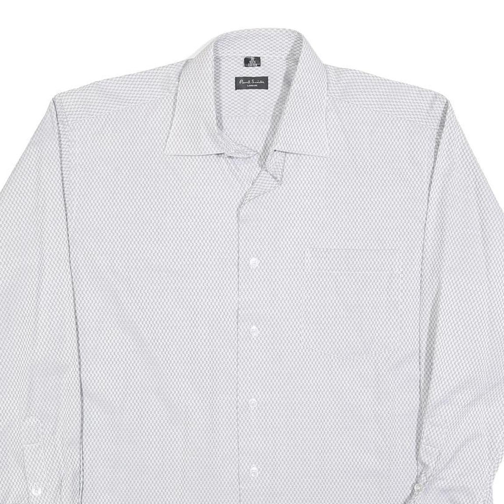 PAUL SMITH Mens White Patterned Cotton Blend Shirt M Formal Long Sleeve Button