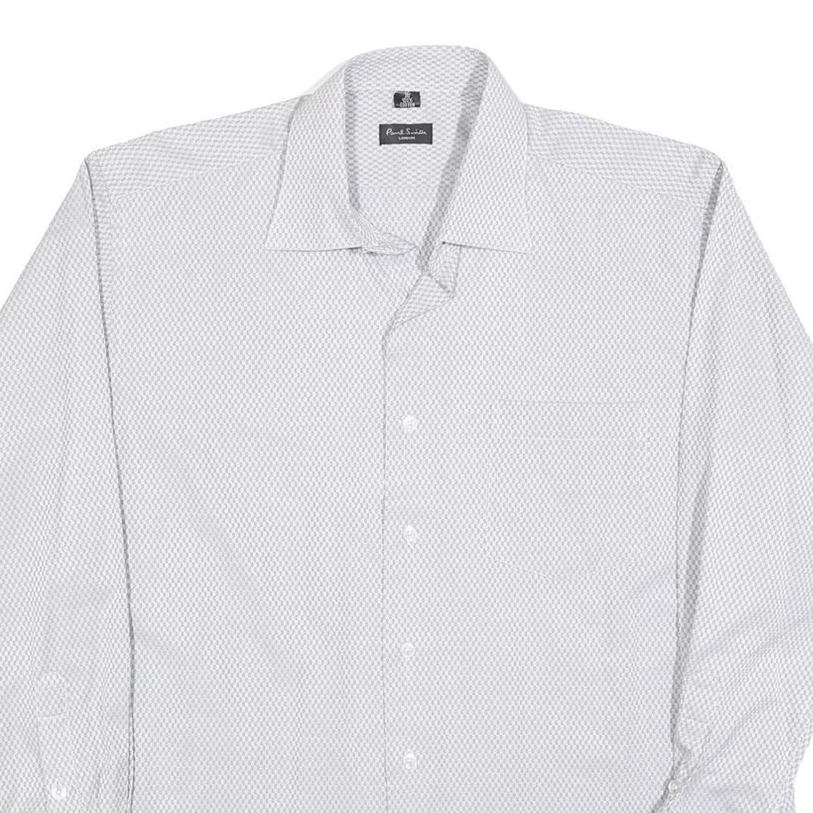 PAUL SMITH Mens White Patterned Cotton Blend Shirt M Formal Long Sleeve Button