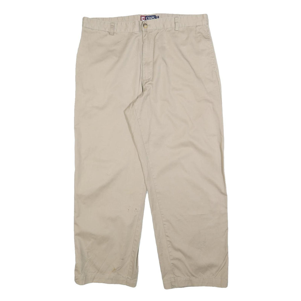 CHAPS Mens Cotton Blend Beige Regular Fit Straight Leg Trousers W38 L30 Casual