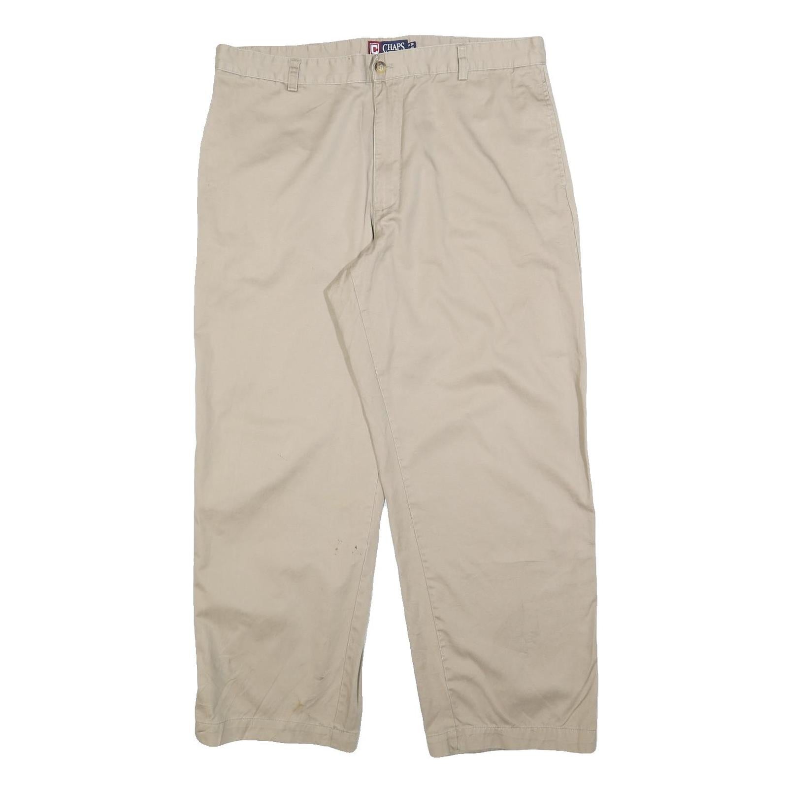 CHAPS Mens Cotton Blend Beige Regular Fit Straight Leg Trousers W38 L30 Casual