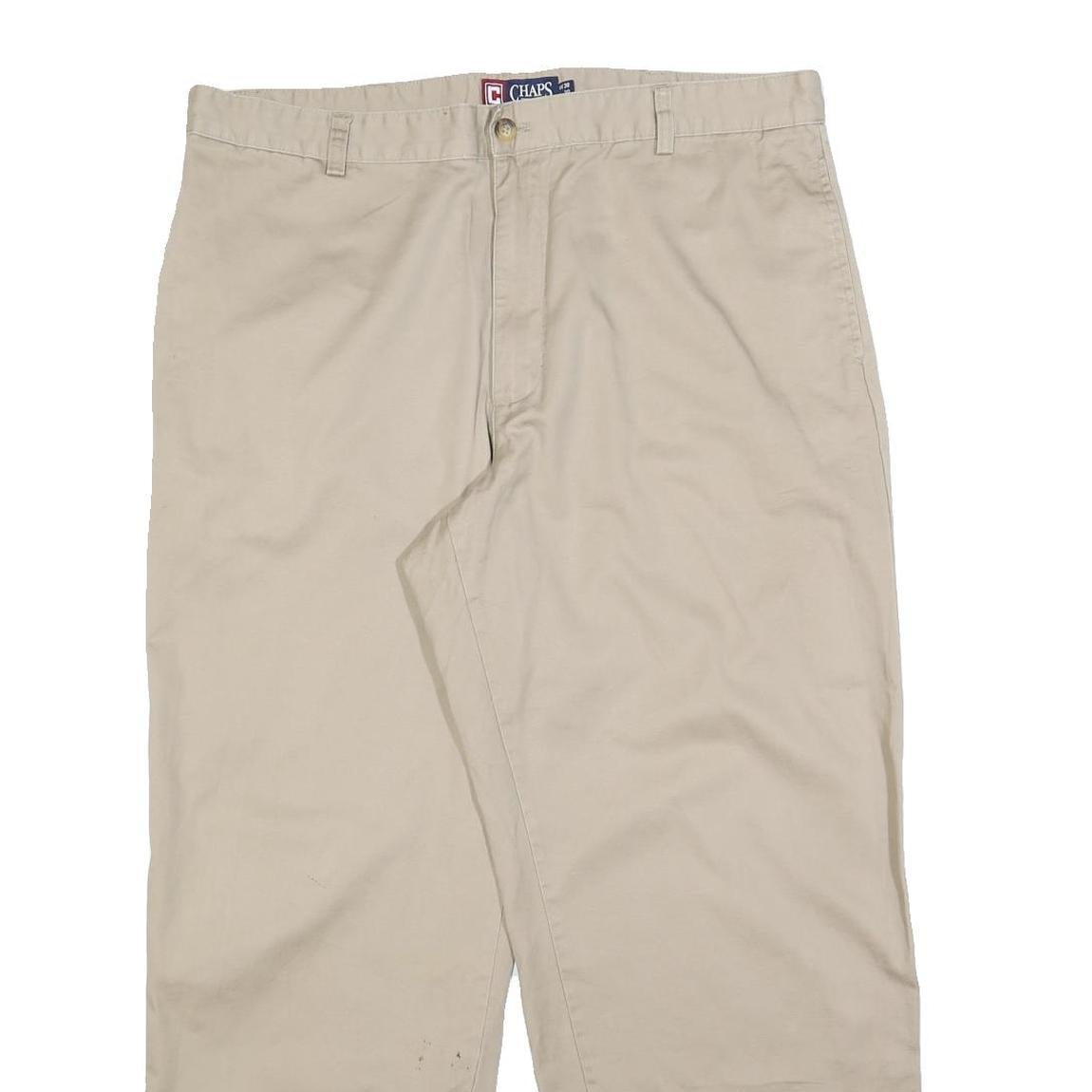 CHAPS Mens Cotton Blend Beige Regular Fit Straight Leg Trousers W38 L30 Casual
