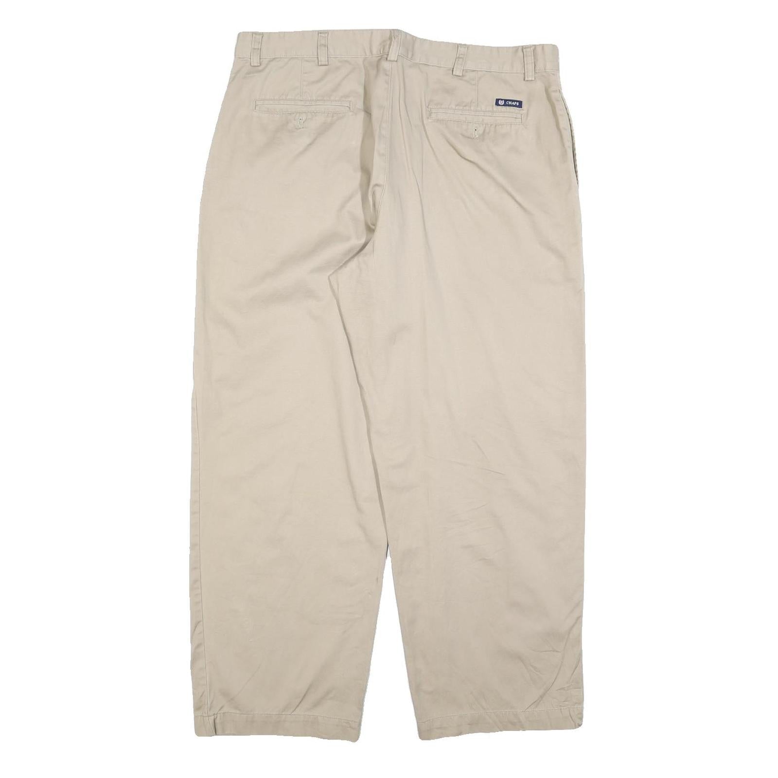 CHAPS Mens Cotton Blend Beige Regular Fit Straight Leg Trousers W38 L30 Casual