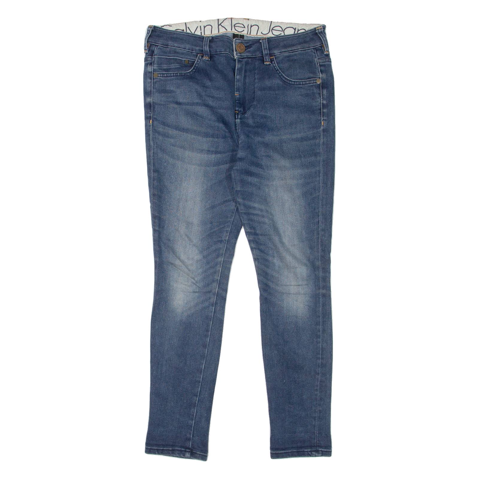 CALVIN KLEIN JEANS CK One Slouchy Womens Jeans Blue Slim Skinny Denim Stone Wash W26 L25