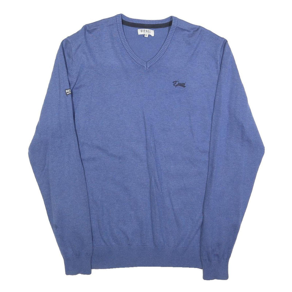 DIESEL Mens Blue Plain V-Neck Basic Knit Pullover Jumper 2XL Cotton Blend