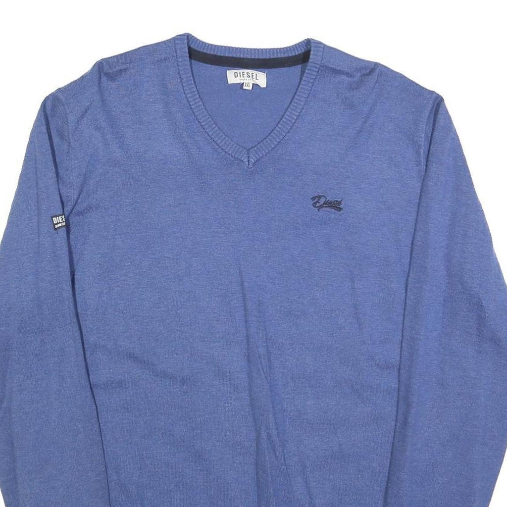 DIESEL Mens Blue Plain V-Neck Basic Knit Pullover Jumper 2XL Cotton Blend