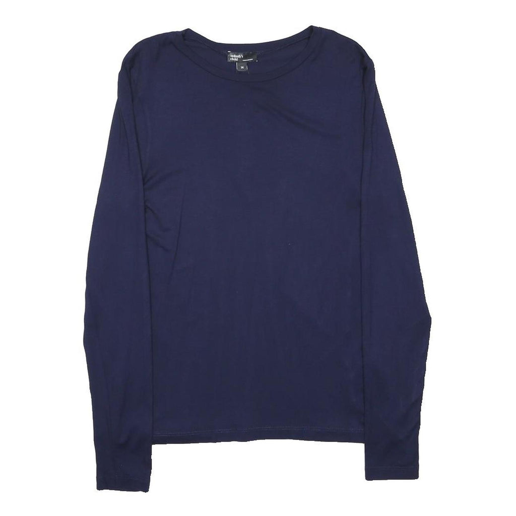 NOBODY'S CHILD Womens Navy Plain Cotton Blend Basic Knit Crew Neck Jumper UK 14