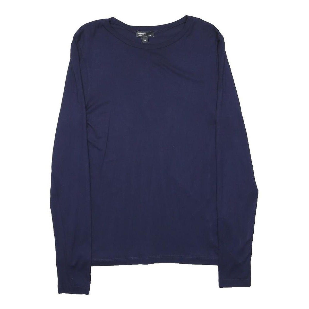 NOBODY'S CHILD Womens Navy Plain Cotton Blend Basic Knit Crew Neck Jumper UK 14