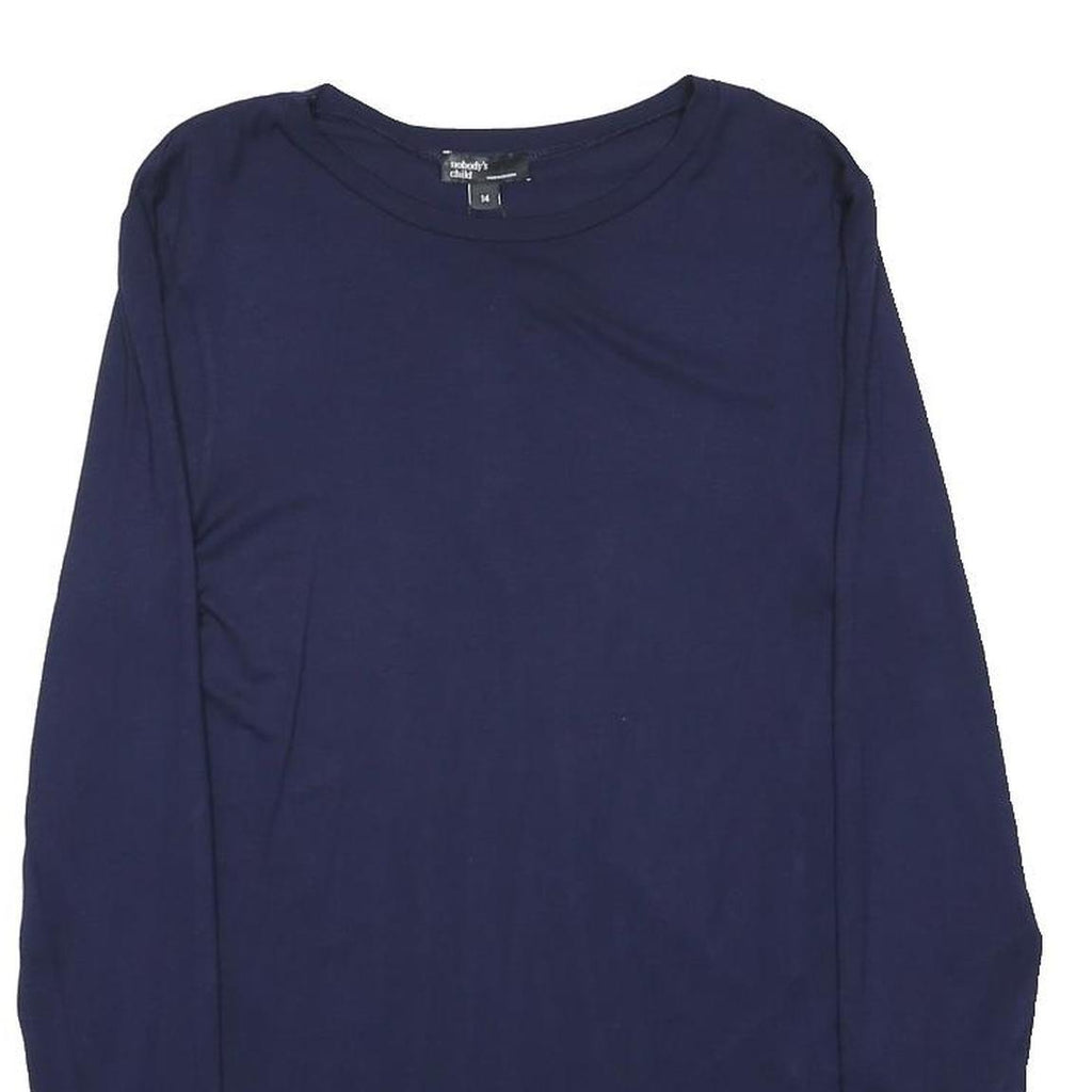 NOBODY'S CHILD Womens Navy Plain Cotton Blend Basic Knit Crew Neck Jumper UK 14