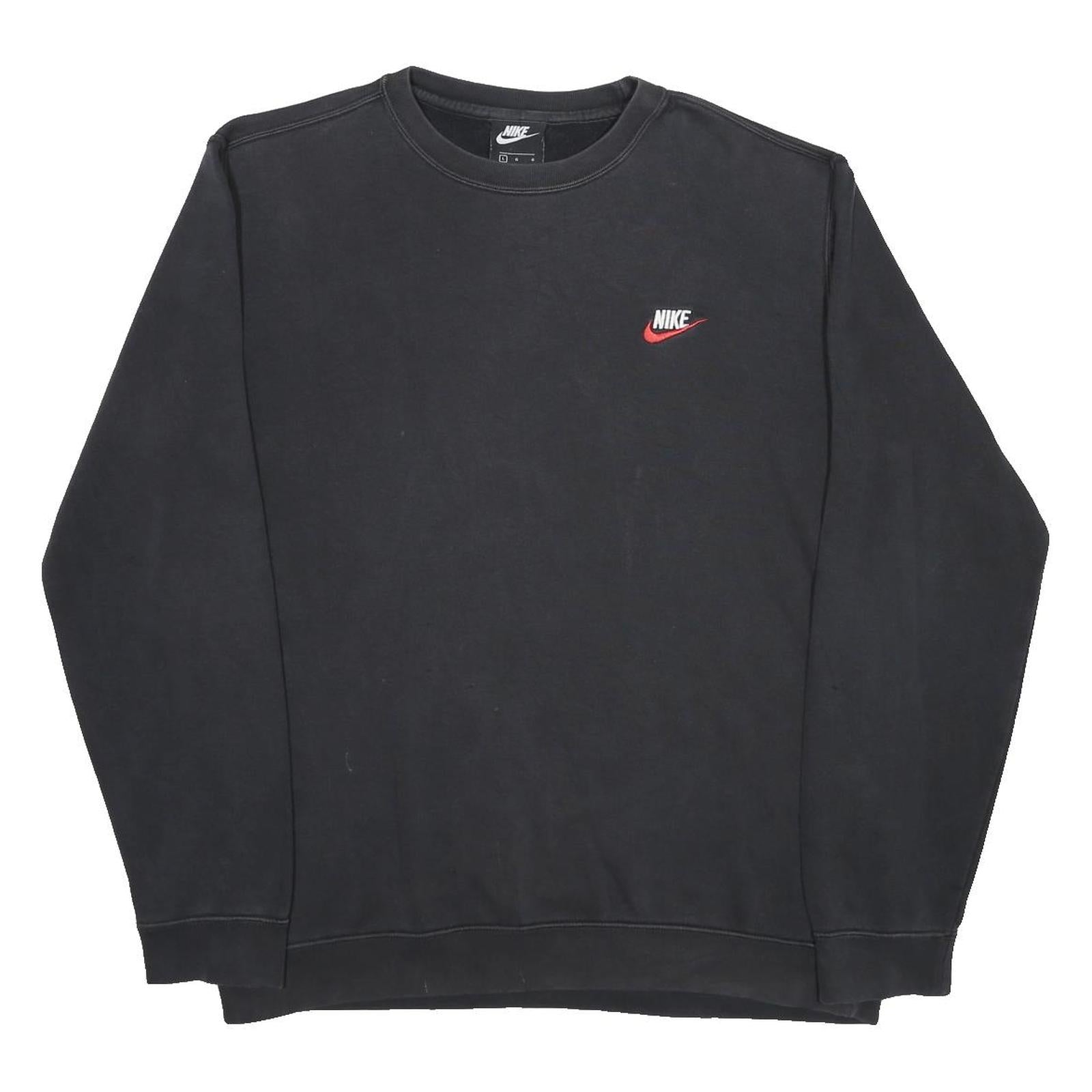 NIKE Mens Black Cotton Blend Crew Neck L Sweatshirt Classic Logo Pullover
