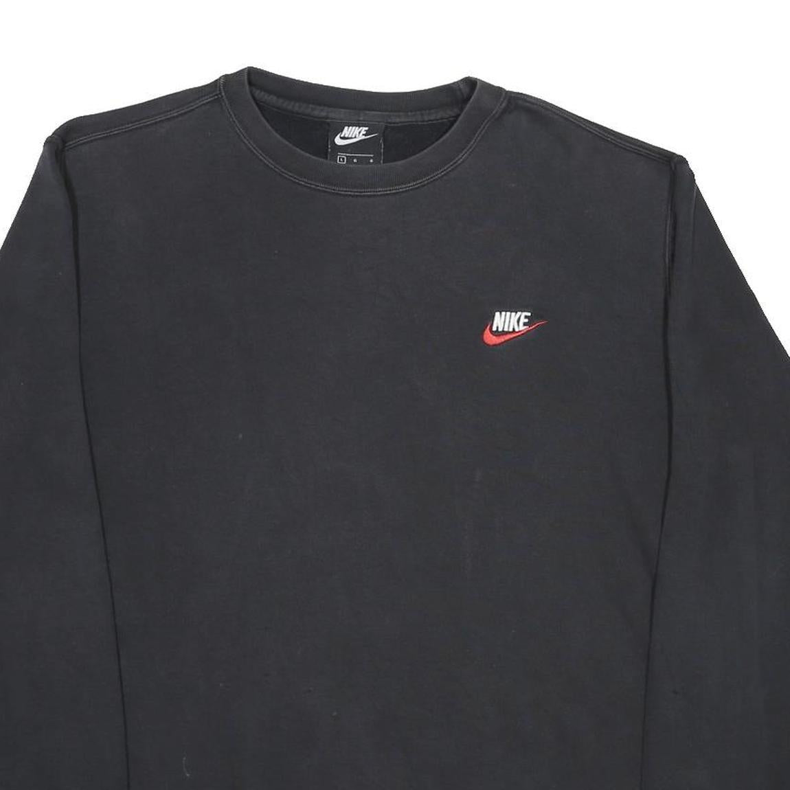 NIKE Mens Black Cotton Blend Crew Neck L Sweatshirt Classic Logo Pullover