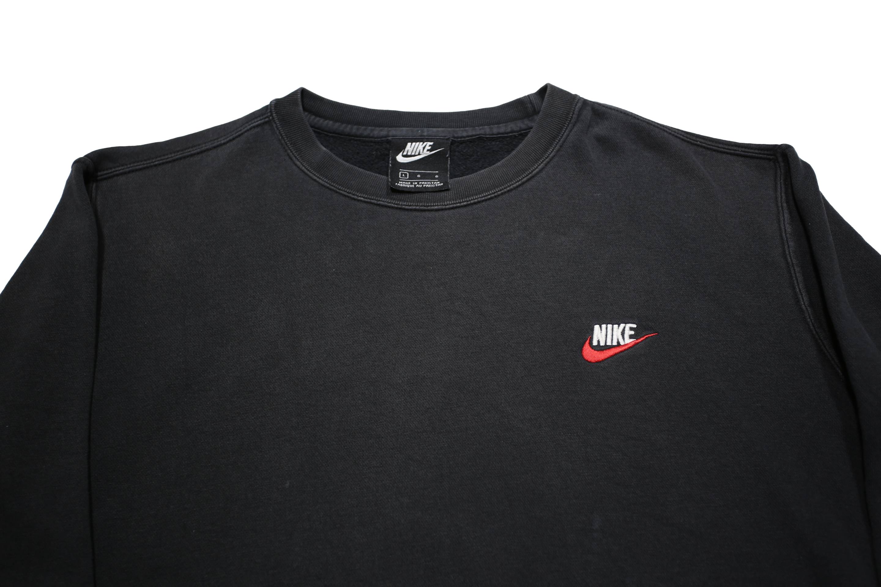 NIKE Mens Black Cotton Blend Crew Neck L Sweatshirt Classic Logo Pullover
