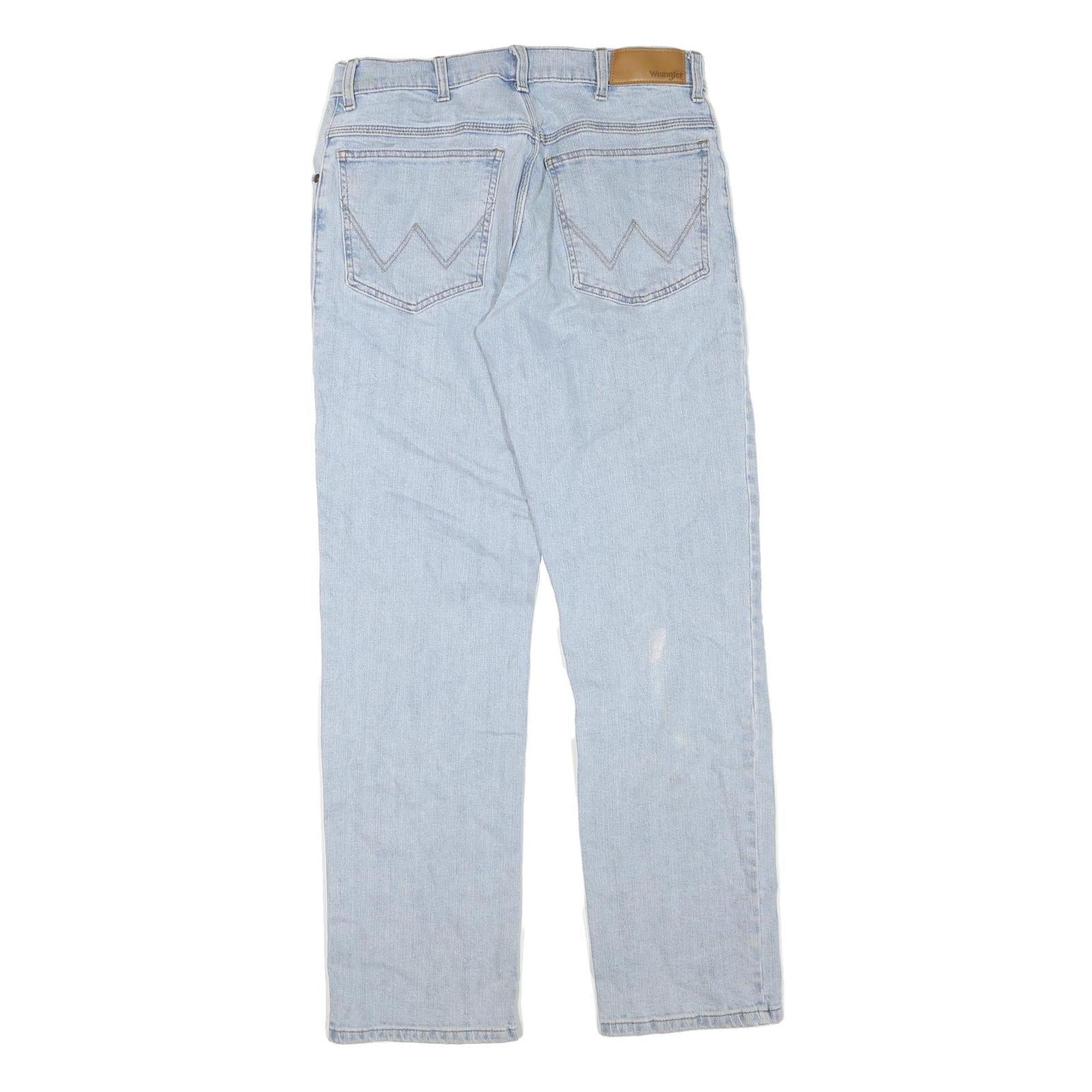 WRANGLER Mens Jeans Blue Regular Straight Denim Light W32 L31 Cotton Blend Zip