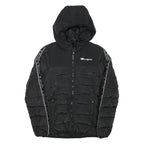 CHAMPION Mens Black Zip Jacket XS Polyester Blend Puffer Logo Tape Hooded