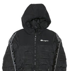 CHAMPION Mens Black Zip Jacket XS Polyester Blend Puffer Logo Tape Hooded