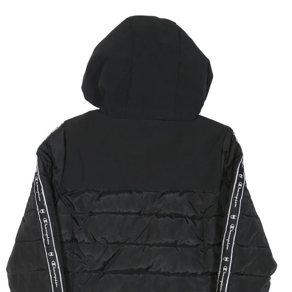 CHAMPION Mens Black Zip Jacket XS Polyester Blend Puffer Logo Tape Hooded