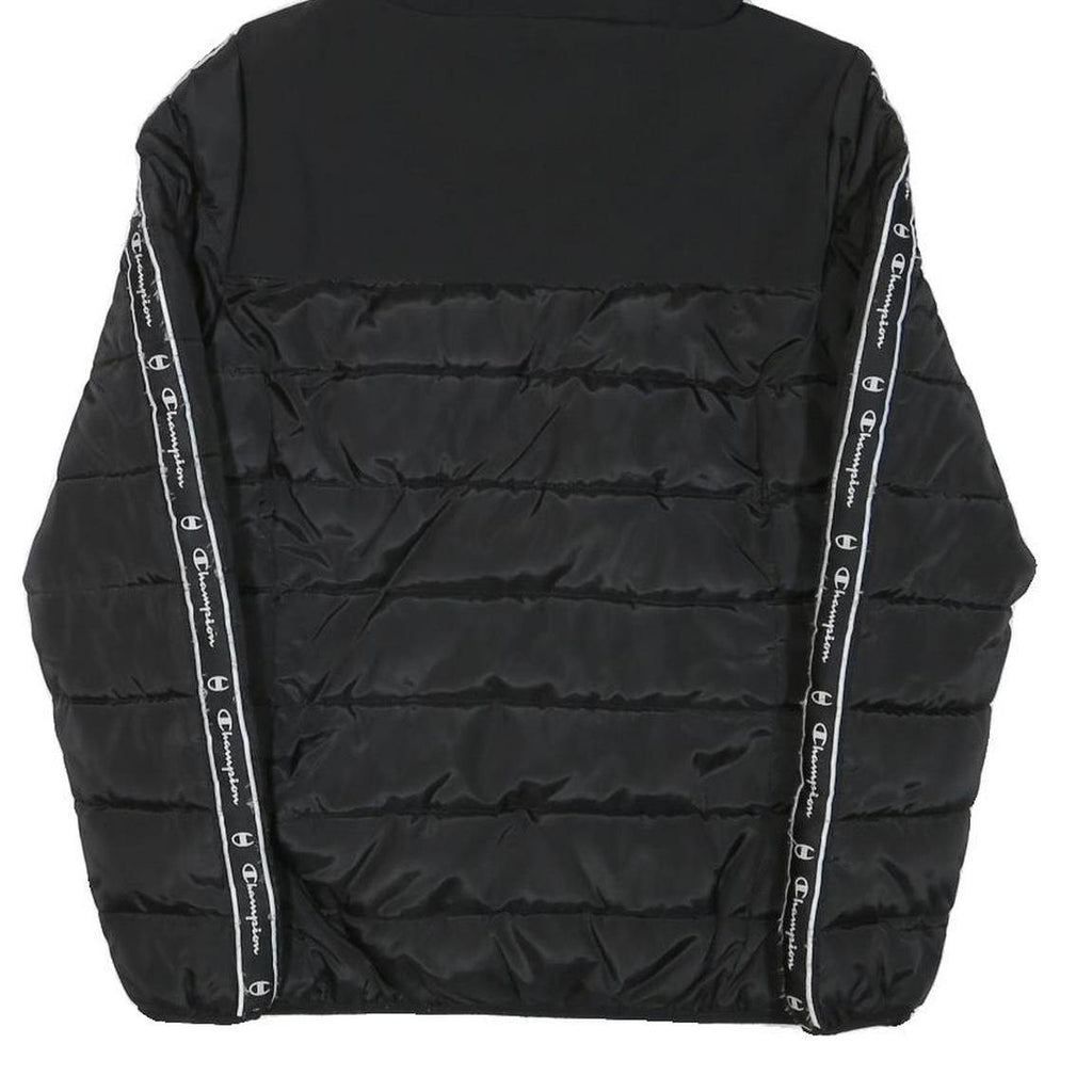 CHAMPION Mens Black Zip Jacket XS Polyester Blend Puffer Logo Tape Hooded