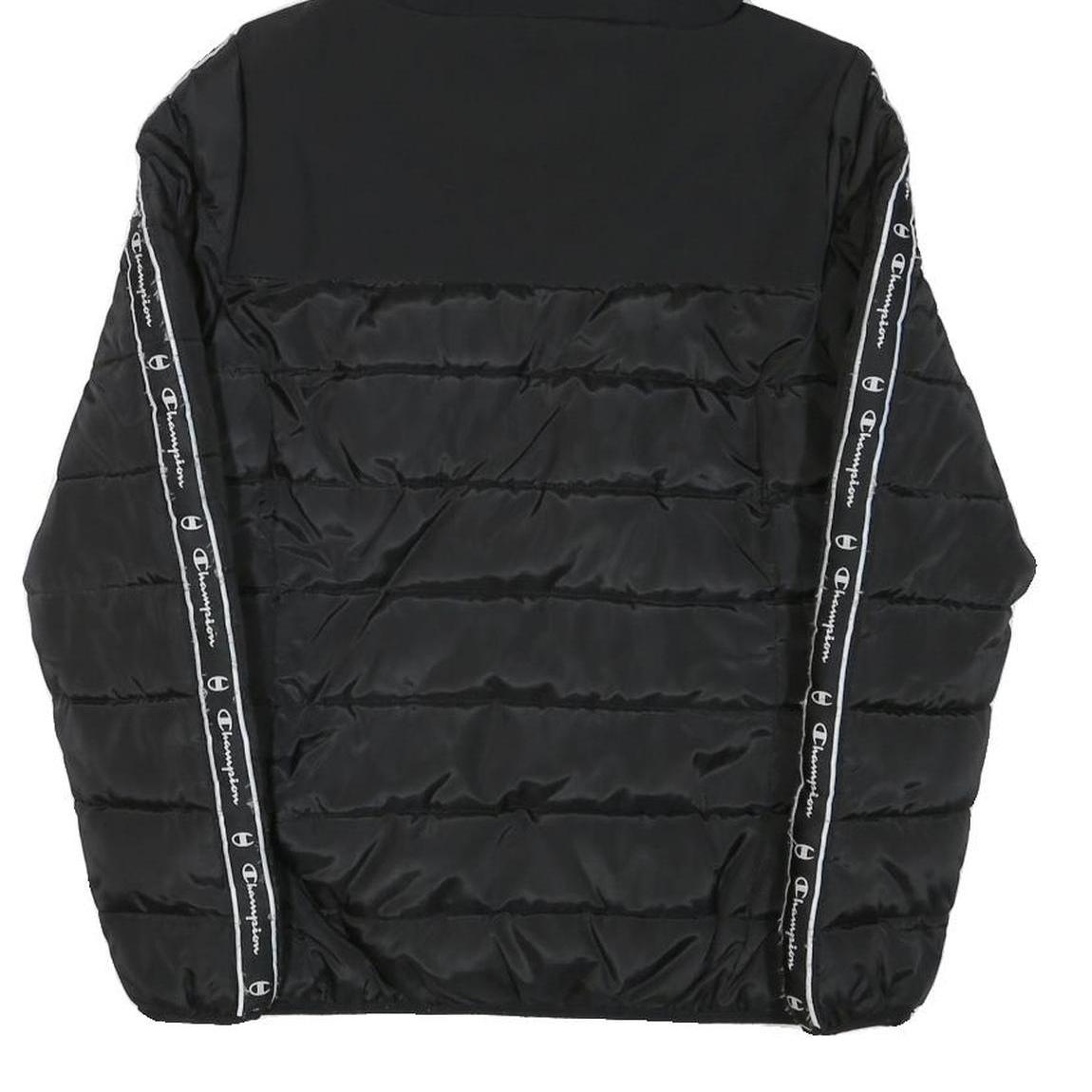 CHAMPION Mens Black Zip Jacket XS Polyester Blend Puffer Logo Tape Hooded