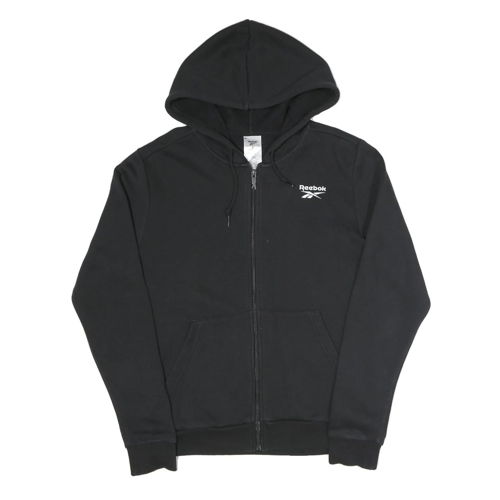 REEBOK Womens Black Cotton Blend Full Zip Hoodie S Gym Sports Casual Sweatshirt