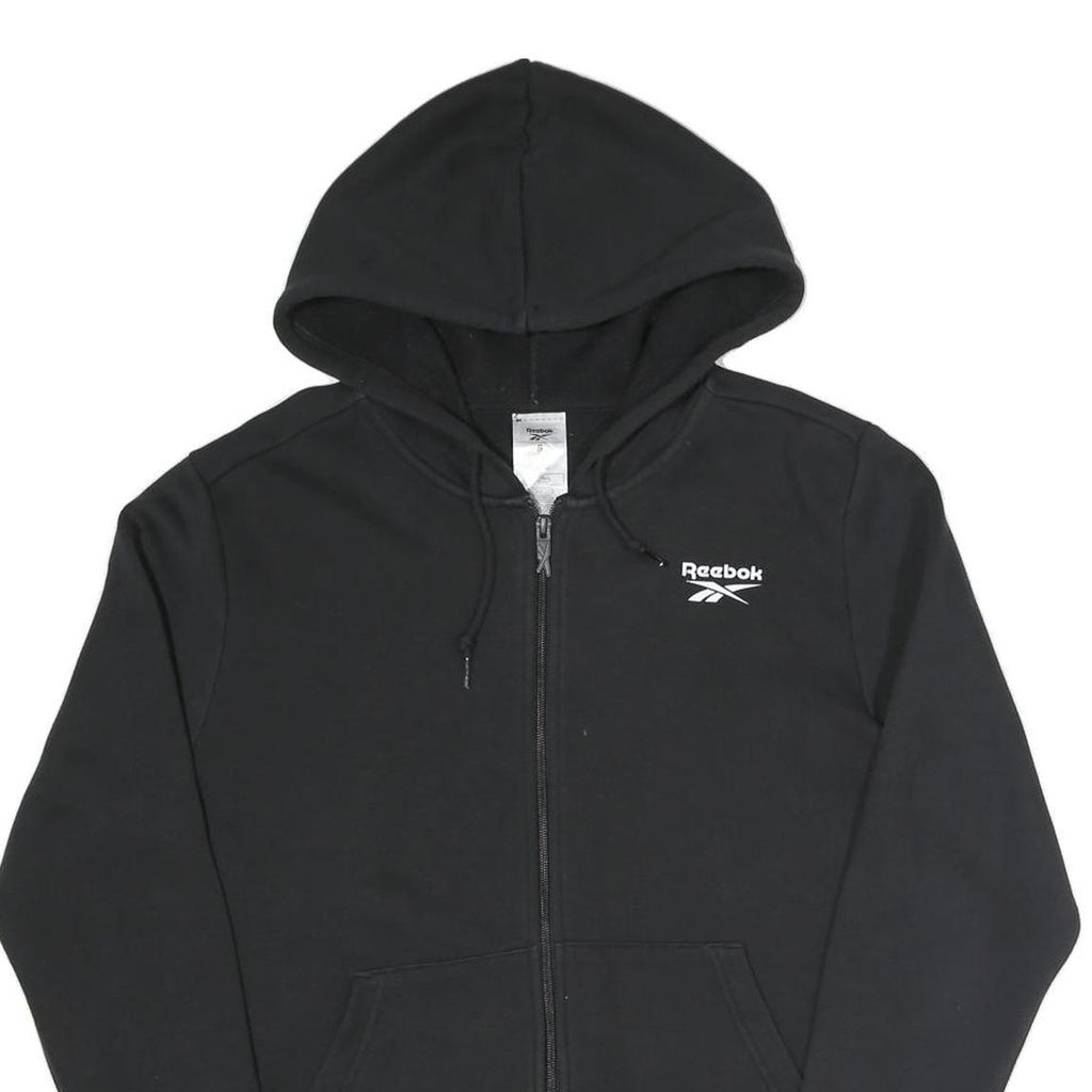 REEBOK Womens Black Cotton Blend Full Zip Hoodie S Gym Sports Casual Sweatshirt