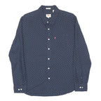 LEVI'S Mens Blue Slim Fit Shirt L Cotton Blend Button Down Small Geometric Print