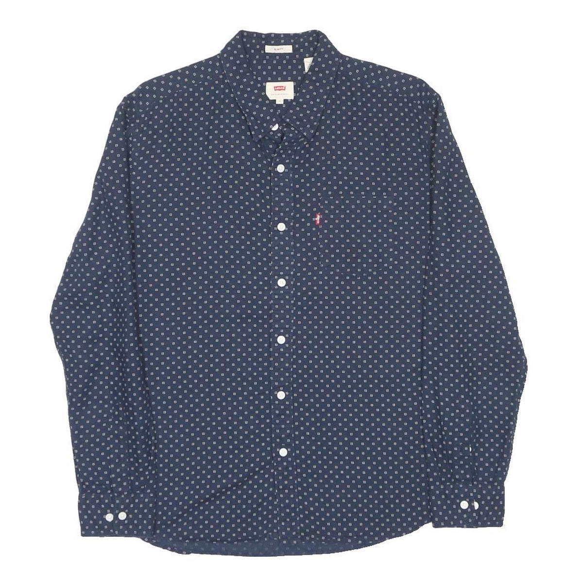 LEVI'S Mens Blue Slim Fit Shirt L Cotton Blend Button Down Small Geometric Print