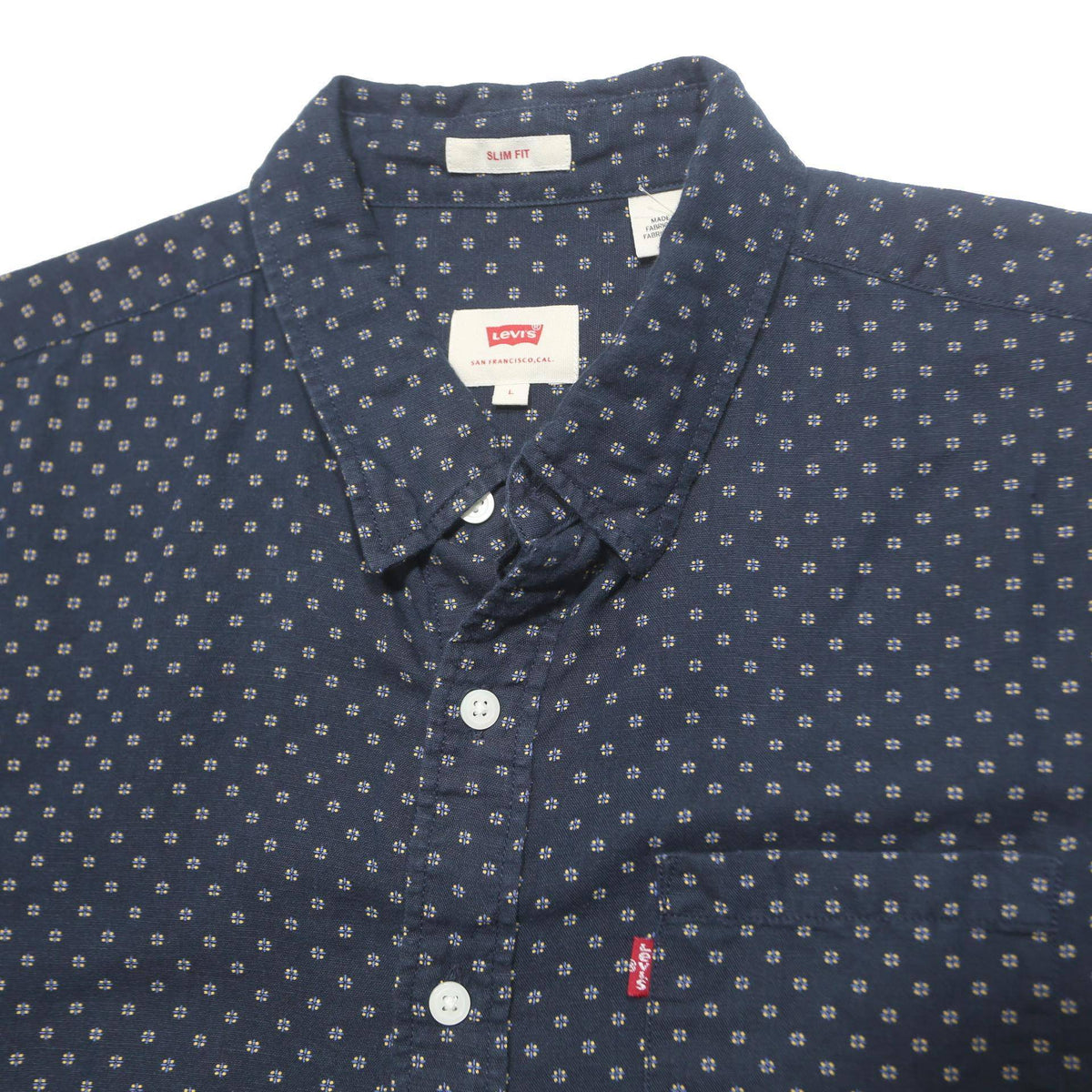 LEVI'S Mens Blue Slim Fit Shirt L Cotton Blend Button Down Small Geometric Print