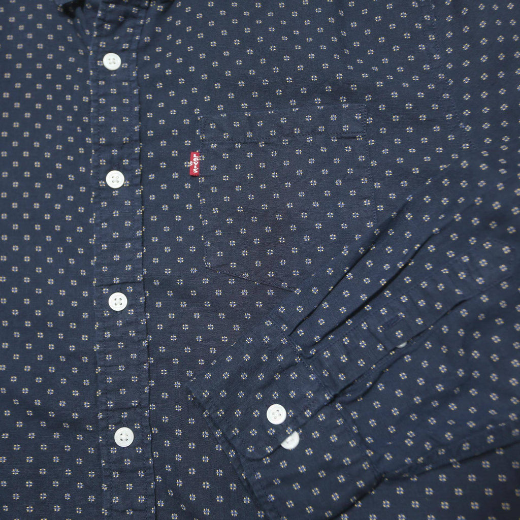 LEVI'S Mens Blue Slim Fit Shirt L Cotton Blend Button Down Small Geometric Print