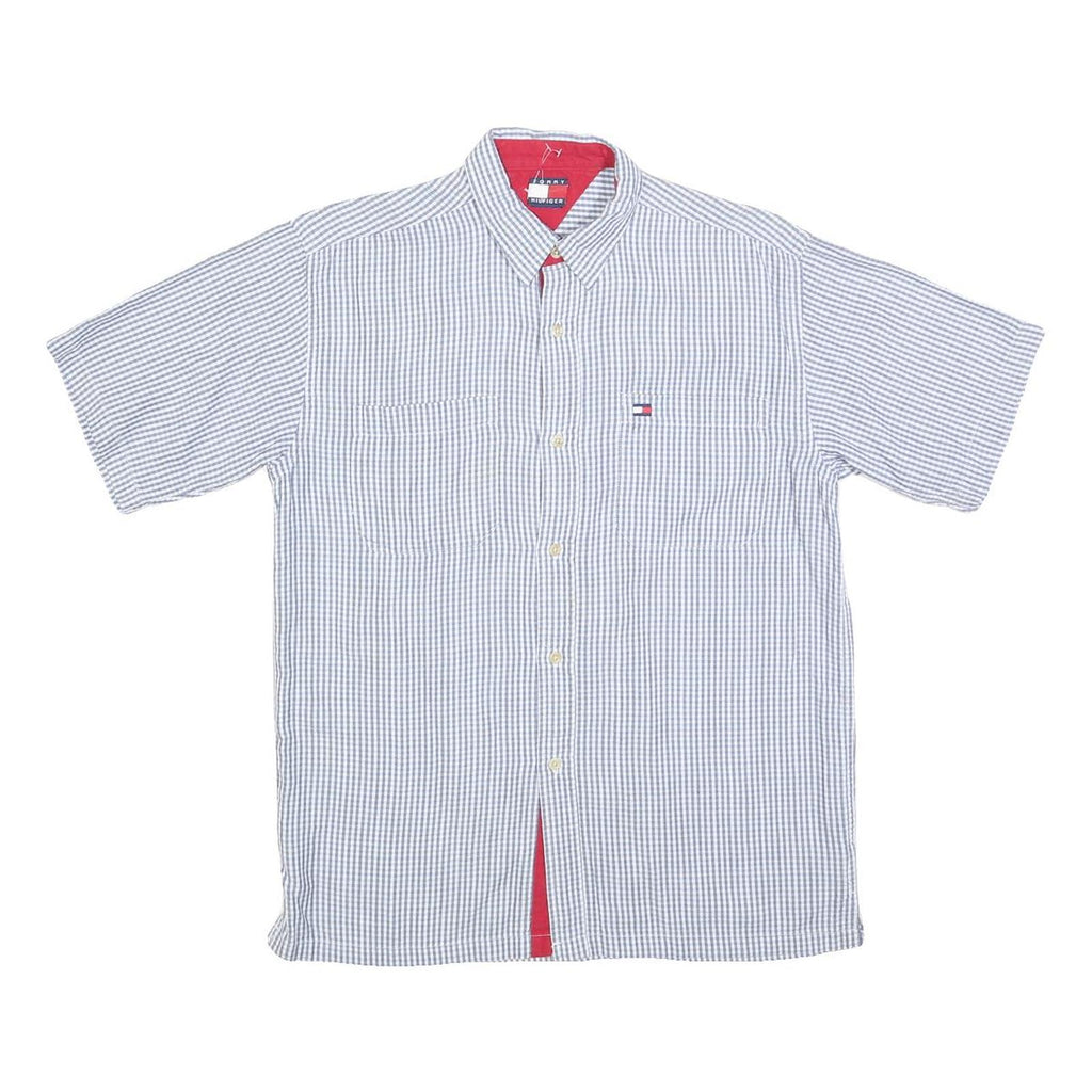 TOMMY HILFIGER Mens Blue & White Check Shirt S Short Sleeve Button Casual