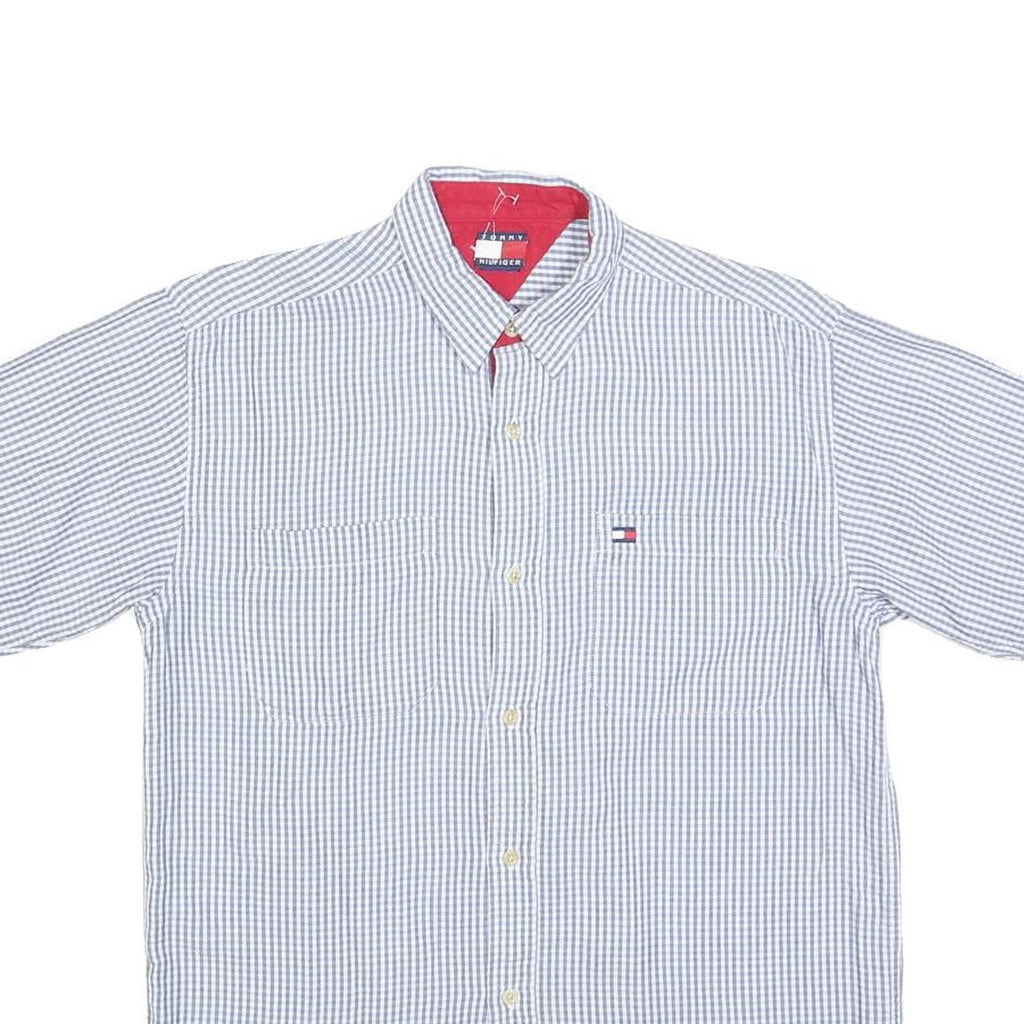 TOMMY HILFIGER Mens Blue & White Check Shirt S Short Sleeve Button Casual