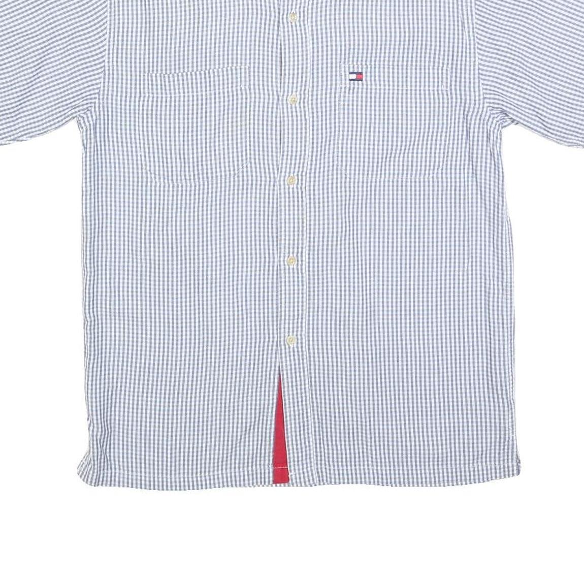 TOMMY HILFIGER Mens Blue & White Check Shirt S Short Sleeve Button Casual