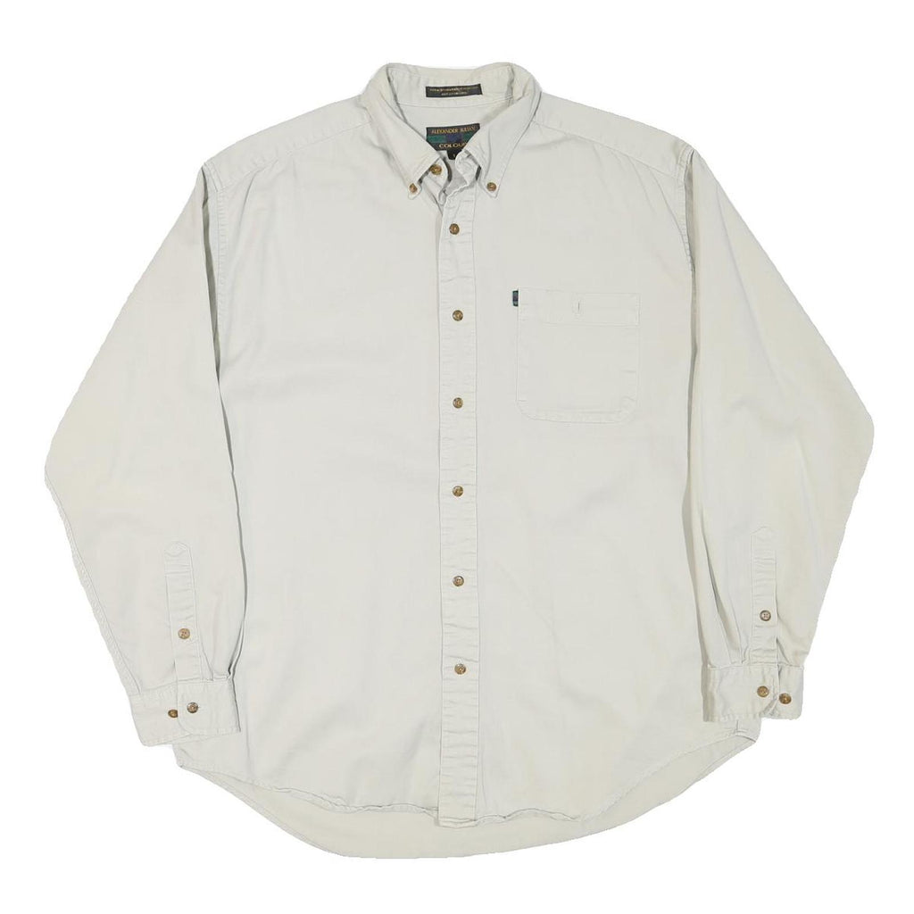 COLOURS Mens White Casual Cotton Blend Button Down Shirt L Long Sleeve