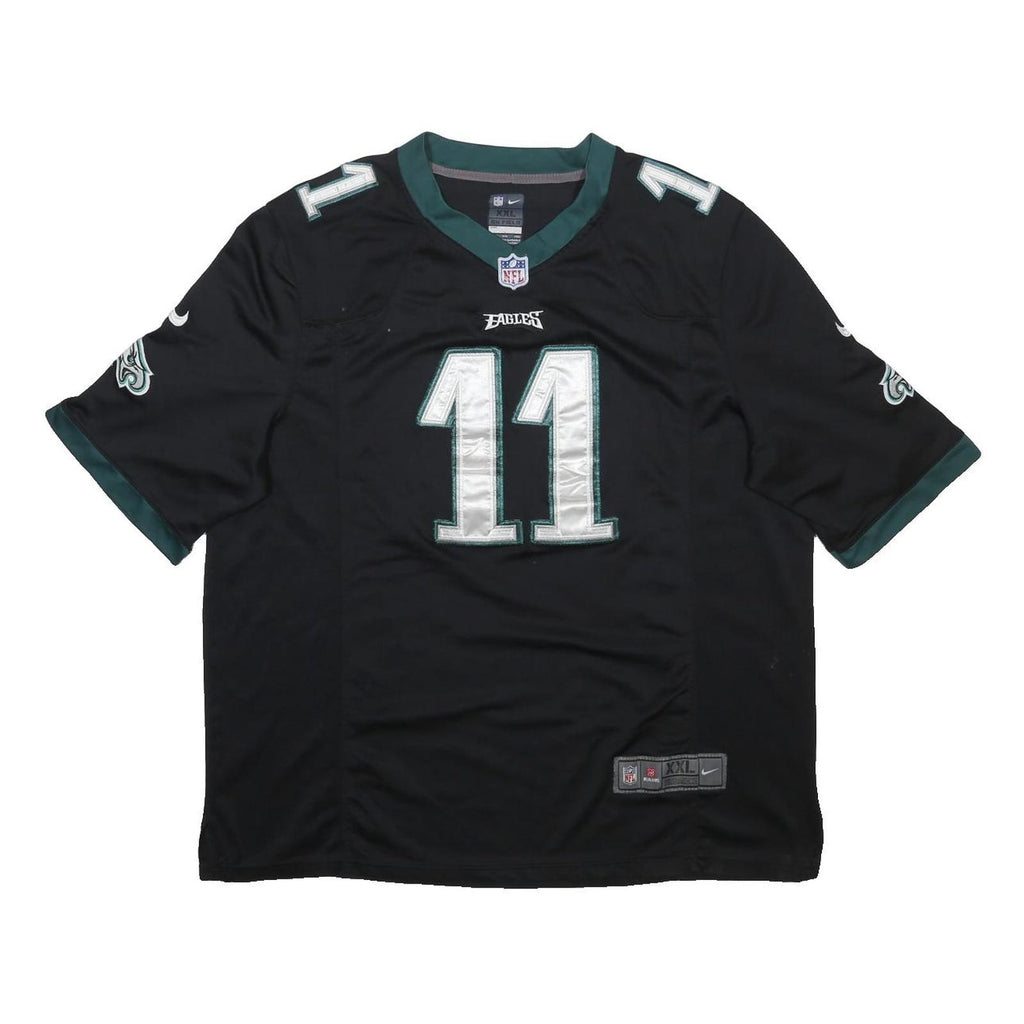 NIKE Mens Black & Green Philadelphia Eagles 11 Wentz Football Shirt 2XL Short