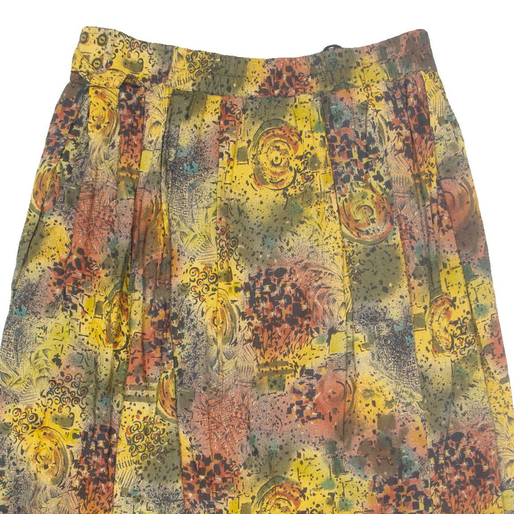 Womens Pleated Skirt Yellow Knee Length Viscose Crazy Pattern L