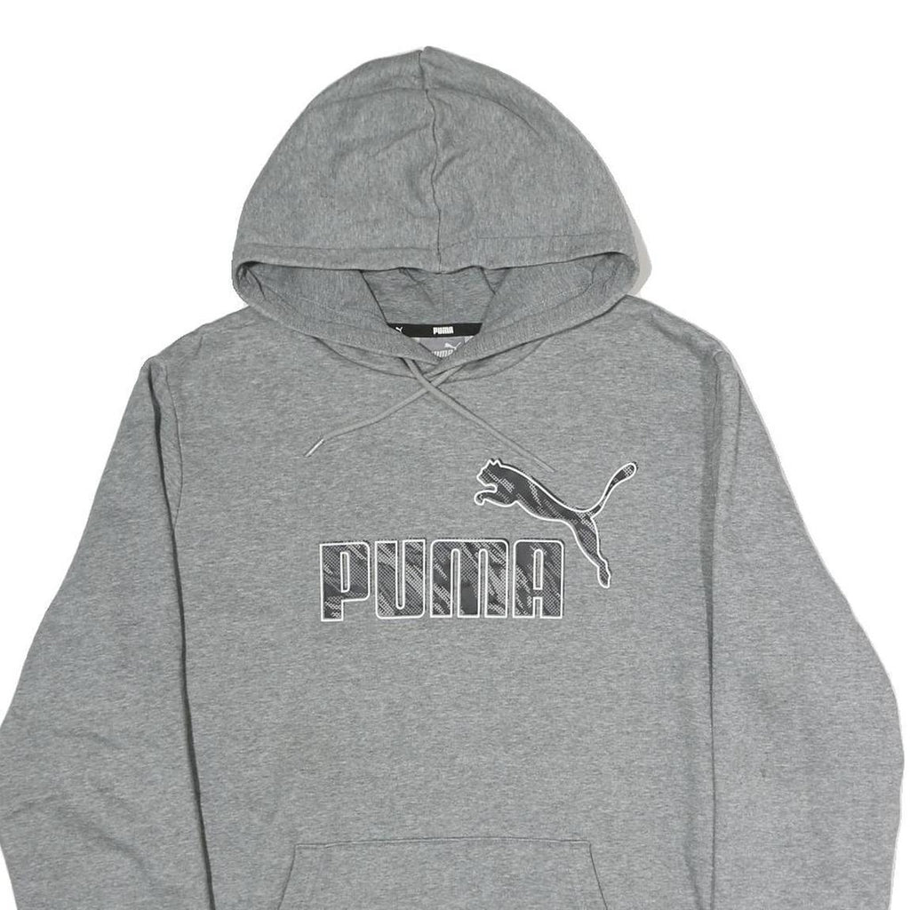 PUMA Mens Grey Hoodie L Cotton Pullover Sweatshirt Logo Front Pocket