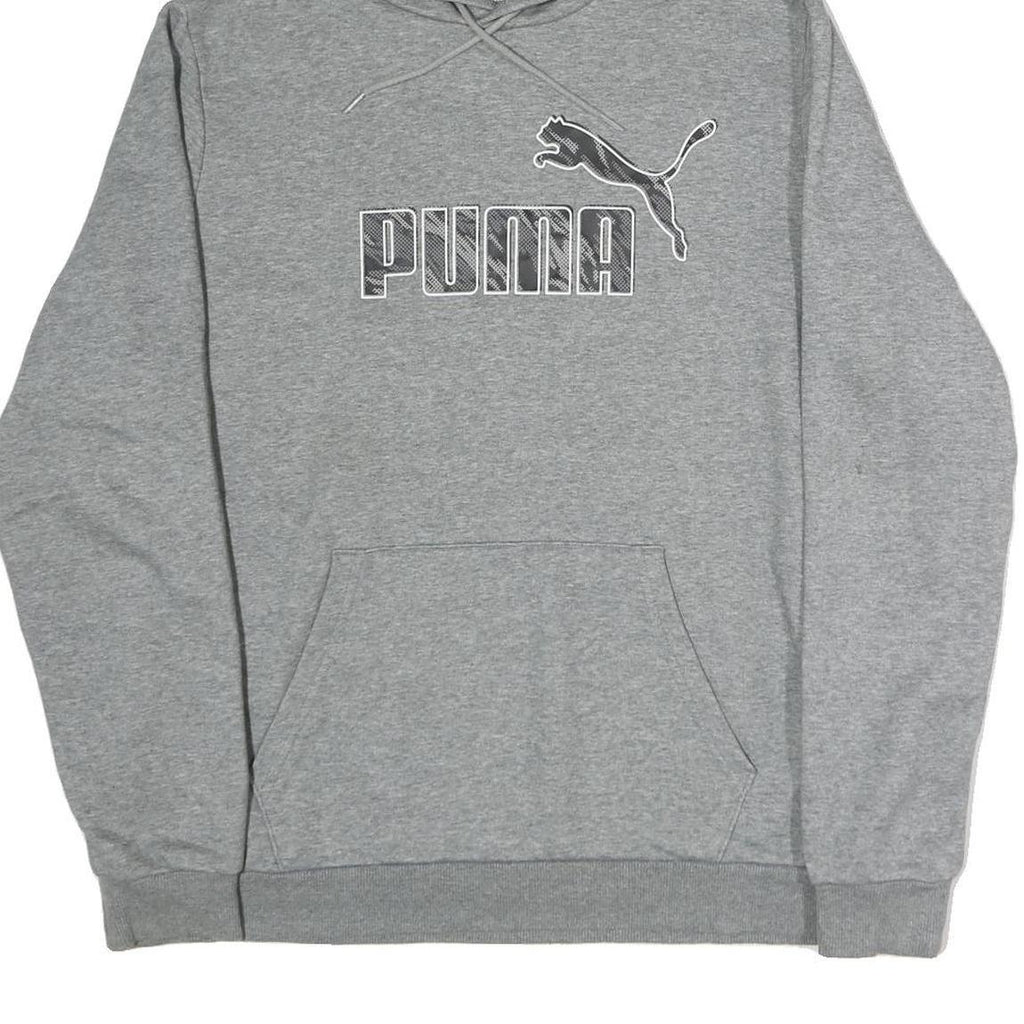 PUMA Mens Grey Hoodie L Cotton Pullover Sweatshirt Logo Front Pocket