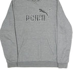 PUMA Mens Grey Hoodie L Cotton Pullover Sweatshirt Logo Front Pocket