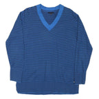 TOMMY HILFIGER Womens Blue & Black Patterned Jumper V-Neck Basic Knit L Cotton