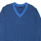 TOMMY HILFIGER Womens Blue & Black Patterned Jumper V-Neck Basic Knit L Cotton