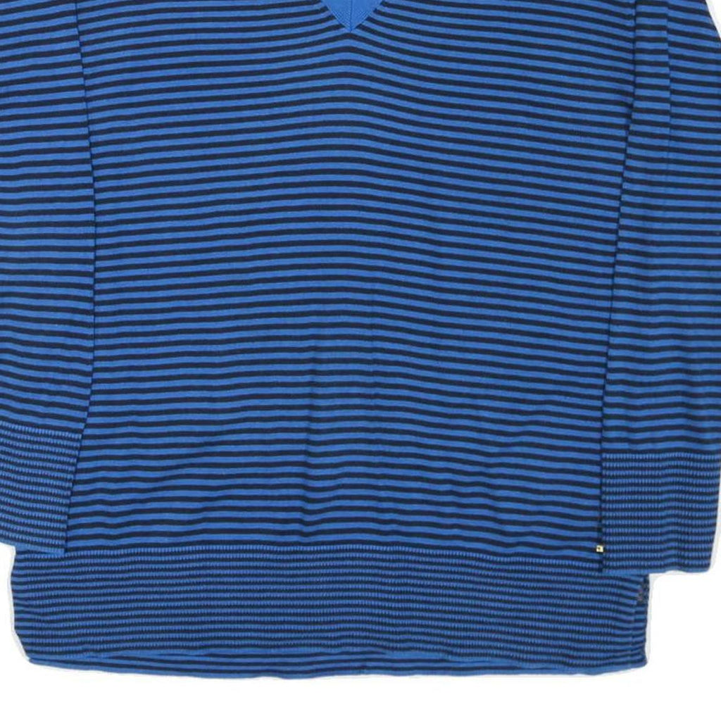 TOMMY HILFIGER Womens Blue & Black Patterned Jumper V-Neck Basic Knit L Cotton