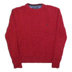 NAUTICA Mens Red Patterned Jumper Crew Neck Cable Knit L Cotton Classic Style