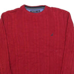 NAUTICA Mens Red Patterned Jumper Crew Neck Cable Knit L Cotton Classic Style